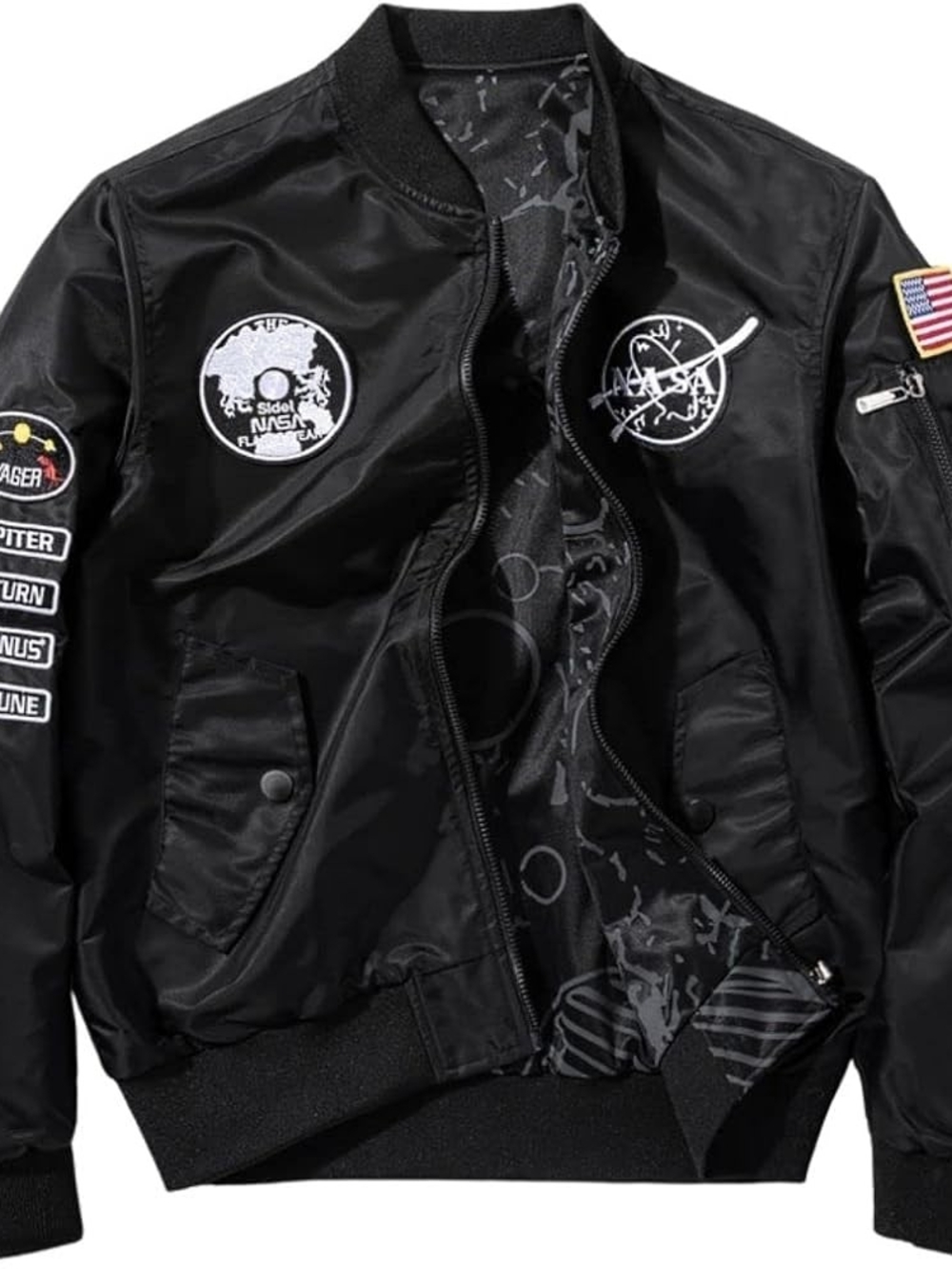 Black NASA-Inspired Bomber Jacket for Men Size Medium New with Tags